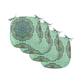 Ambesonne Ethnic Chair Seating Cushion Set of 4, Abstract Flower Arrangement Mandala Style Nature Elements Vibrant, Anti-Slip Seat Padding for Kitchen & Patio, 16"x16", Pale Yellow Turquoise