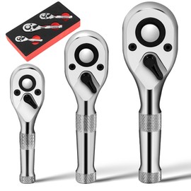 PHMNZIP 3-Piece Mini Ratchet Set Reversible Ratchet 1/4 Inch 3/8 Inch 1/2 Inch Fine-Toothed Ratchet Handle with 72 Teeth Made of CrV Steel Small Quick Release for Socket Spanner Ratchet Set for Tight