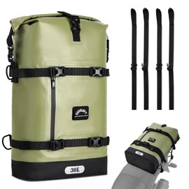 Gurblofy Motorcycle Saddle Bag, 30L Waterproof Motorcycle Tail Bag, 2 Size and 3 Color Options Travel Bag, PVC Bag, Rear Seat Bag, Field Green GT-30GN