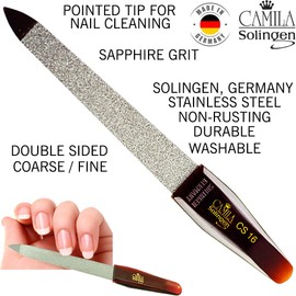 Camila Solingen CS16 3.5 inch 2 Pack Professional Sapphire Metal Nail File Pointed for Fingernail and Toenail Care. Double Sided Coarse Fine for Manicure/Pedicure. Made of Stainless Steel, Solingen