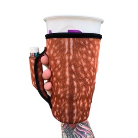 Drink Handlers 20-27 oz Tumbler Holder - Neoprene Coffee & Tea Sleeve with Handle - Insulated Cover & Water Resistant Beverage Holder for Large to XL Tumblers, Shaker Bottle (Deer Hide)