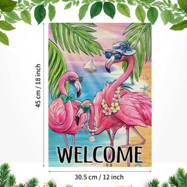 RAORAOYUE Summer Flamingo Garden Flag 12x18 Inch Double Sided, Welcome Seasonal Holiday Burlap Yard Flag for Hawaii Tropical Beach Holiday Outdoor Party Decoration