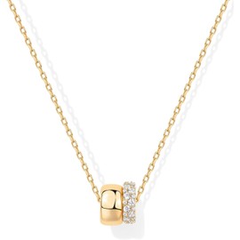 Krstudent 14K Gold Plated Cubic Zirconia Rondelle Pendant Necklace for Women | Two-Toned Dainty CZ Necklaces (Yellow Gold)