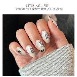 JMEOWIO Nagelfolie UV Härtend Schwarz Weiße Blätter UV Gel Nail Strips Nagelsticker Nagelaufkleber Nail Art Dekoration Nageldesign Zubehör