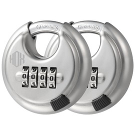 HOX Combination Lock, 4 Digit Disc Padlock with 3/8 Inch Hardened Steel Shackle, 2-3/4 Inch Wide Body, Keyless Heavy Duty Combo Lock for Hasp Latch, Sheds, Fences, Storage Locker (2 Pack)