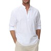 VANCOOG Men's Cotton Linen Shirts Long Sleeve Banded Collar Casual