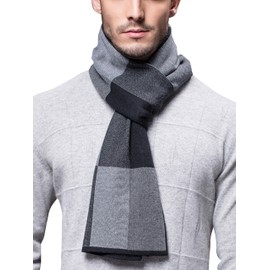 WANYING Winter Autumn Men's Knitted Scarf 6% Wool Knitted Scarf Casual Business Gentleman - 180 x 30 cm Striped, A04 - Checked Black Grey