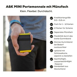 Anders & Komisch Mini Wallet with Coin Compartment, Card Holder, Men's Small Wallet, Women's Slim Wallet, Sustainable Wallet, Handmade from Germany, black/yellow, Mini wallet slim wallet small wallet