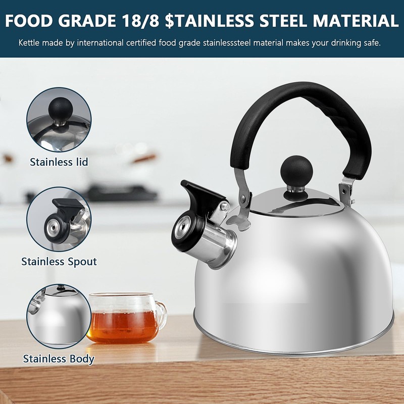 Whistling Tea Kettle for Stove Top, 2L Stainless Steel Teapot