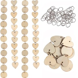 Qililandiy 200 Pcs Wooden Ornaments Heart Tags with Holes and 12mm Ring Circle Hook Connectors for Chrstmas Birthday Boards, Valentine, Chore Boards and Crafts, B-wooden circle