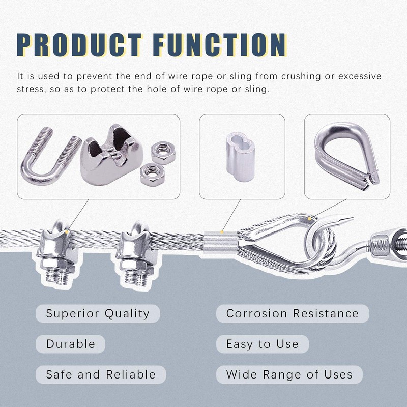 Glarks 24Pcs M3 Wire Rope Cable Clip Clamp with Cable