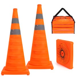 Yeatruojeet 2 Pack 28 inch Collapsible Traffic Safety Cones, Orange Cones, Multi Purpose Pop-up Cones with Reflective Collar, for Road Parking, Driving Practice, Parking Lot,Road Risk Avoidance Tips