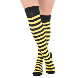 FNA Fashions® Girls Over The Knee Striped Plain Socks Assorted Colours Thigh High Socks (Black & Yellow Stripe OTK Socks)