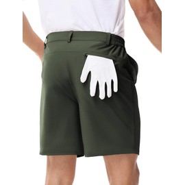 LUSHENUNI Men’s Golf Shorts Stretch Quick Dry 7” Lightweight Hiking Casual Dress Shorts Athletic UPF50+ with Zipper Pockets (38,Olive Green)