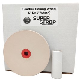 5 in Leather Honing Stropping Wheel fits 1/2", 5/8" and 3/4" Arbors Includes Premium White Buffing Compound Made in USA (3/4 in. Width)