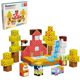 PicassoTiles Picasso Cubes 1 Fall Autumn Harvest Theme Magnetic Blocks Build Cubes 90 Piece Magnet Tile Construction Building Block Set Sensory Toy Early Education STEM Learning, Children Age 3+ Boy Girl PMC05