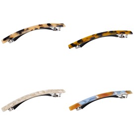 Hair Barrettes Tortoise Shell Cellulose Acetate Hair Clips, Elegant Rectangular Hair Pin for Women Thin Thick Ponytail Holder Clamp Fashion Accessories Automatic Clasp Hairgrips (4 Pack)