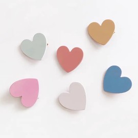 Matte Heart Decorative Hair Clip Barrettes, Set of 6 Colors