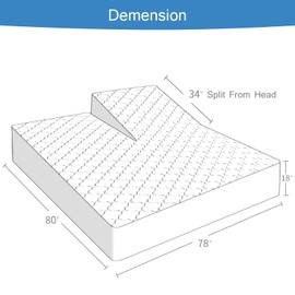 Split Top King Mattress Pad Waterproof Protector for Adjustable Bed, 32"-34" Top Split from Head, Soft & Breathable Split Top King Mattress Topper Cover with Deep Pocket Up to 18", White