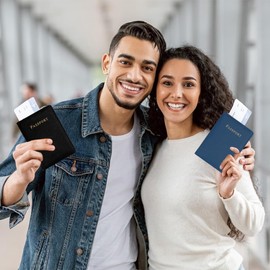 2 Pcs Passport Holder for Travel, Passport Wallet, Passport Cover, PU Leather Passport Book for Women and Men Travel Essentials for Passport Credit Cards Business Cards Boarding Passes, Blue and Black