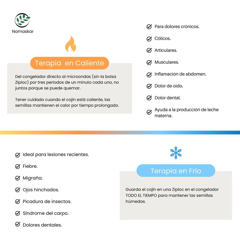 Cojín Compresa Namaskar Frío/Calor Semillas y Hierbas Para Dolores