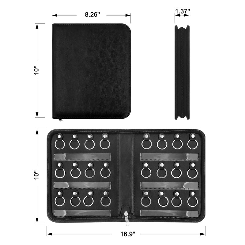 Portable Zippered Key Case,Leather Key Organizer with 24 Hooks Key