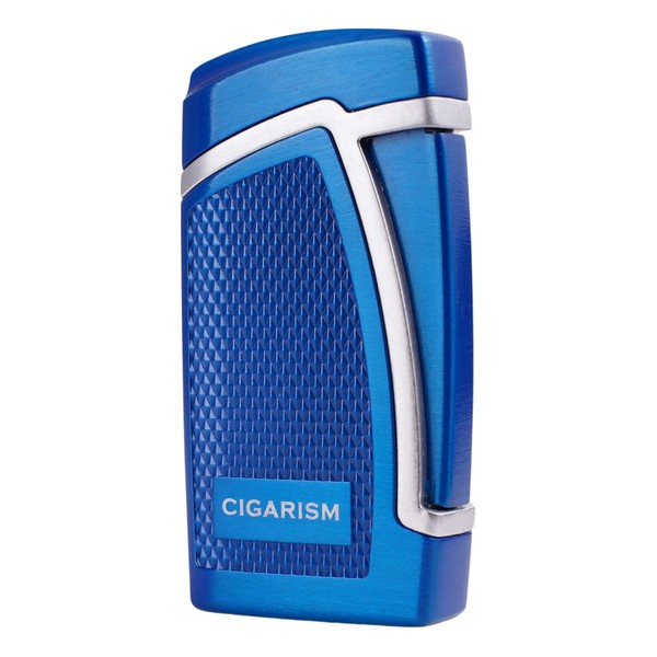 CIGARISM Double Torch Jet Flame Windproof Cigar Lighter, Cigar Punch (Blue)