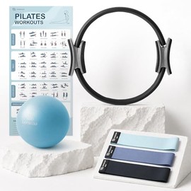 LIONSCOOL - Juego de Anillos de Pilates – Círculo mágico antideformación de 14 Pulgadas con Asas Acolchadas Dobles – Incluye Mini Bola de Pilates Resi
