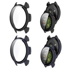 2 Pack Hard PC Cover Case Compatible for Garmin Approach S50,Watch Screen Protector Shell Built-in Tempered Glass Film Full Coverage (Black+Blue)