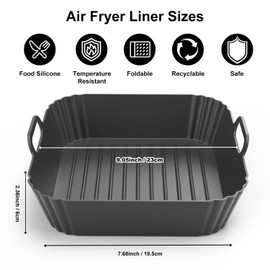 PINTAUR 9-Inch Square Silicone Liners for Large Air Fryer 2Pack, 6 to 8.5QT Silicone Pot Baking Accessories for Chefman COSORI Ninja Instant Pot Vortex XL Cuisinart, Reusable Air Fryer Tray Insert
