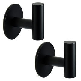 Self Adhesive Towel Hook Matte Black Coat Hook Brushed Nickel SUS304 Stainless Steel Heavy Duty Waterproof Towel Robe Clothes Hook Holder for Bathroom Kitchen Office Hotel Pool Wall Mounted Hook-2Pack