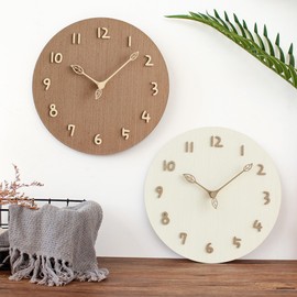 Mermbe Wall Clock, Raw Wood, Round, Silent, Quartz, No Clock Frame, 3D Dimensional Numerals, Cute, Tree Needles, Easy to Read Fashion, 12 inches (30 cm), Nordic Interior Decoration, New Home Moving,