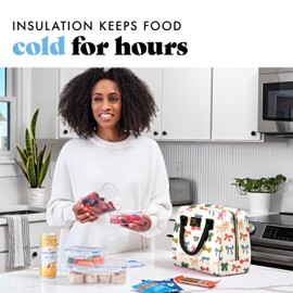 Fit & Fresh Bloomington Lunch Bag for Women - Insulated Large Lunch Box for Work with Containers, Leak-Resistant, Stain-Resistant, Zipper Closure, Fall Bows