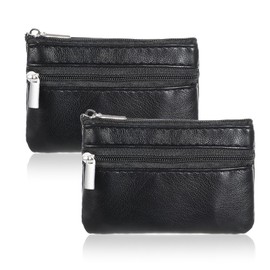 GEEHUA Pack of 2 Lambskin Leather Key Case, 11 x 8 cm, Super Soft Feel, Small Key Bag, Purse with Zip for Men and Women, black