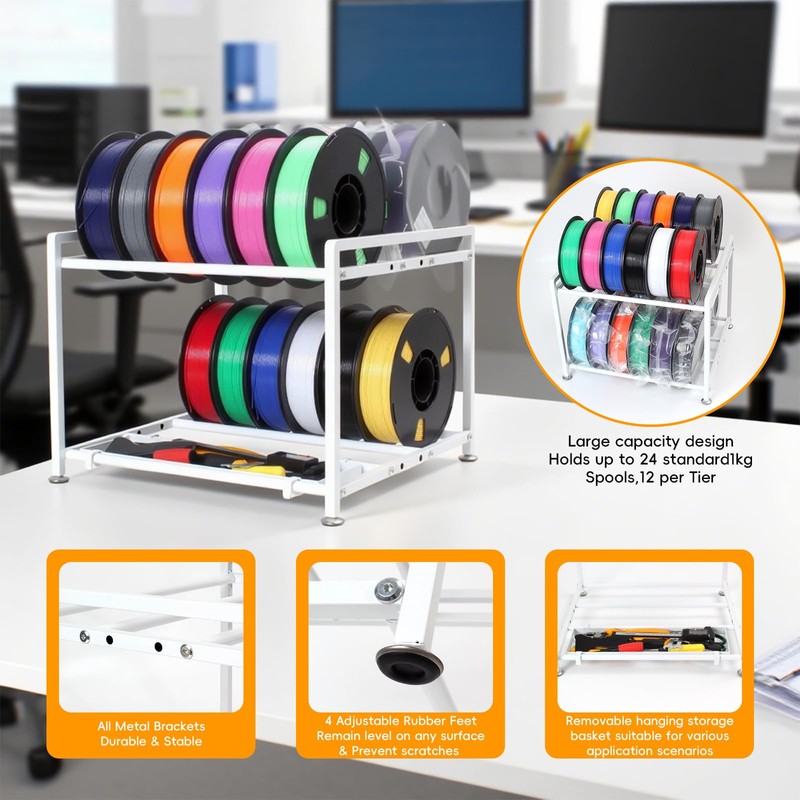 3D Printer Filament Storage Rack Desktop, 2-Tier Metal Rolling Spool