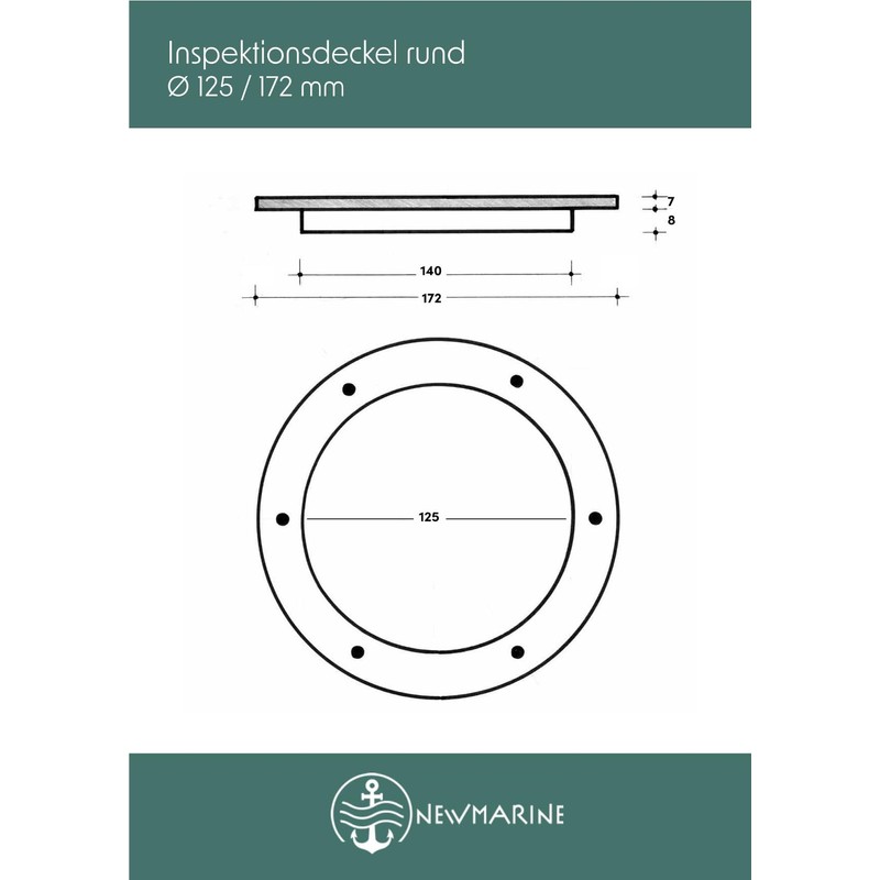New Marine Inspektionsdeckel rund Grau Ø 125/172 mm
