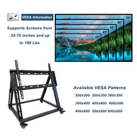 Low Height Mobile TV Stand, Confidence Monitor Stand, Rolling TV Mount with Wheel for 32-70 inch Flat Curved Screen TV, LED LCD, 30° Adjustable Viewing Angle (Pro-Version)