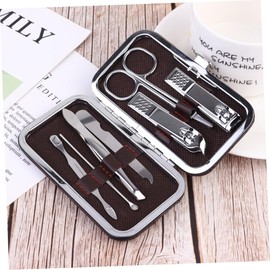Baluue 7pcs Manicure Kit Nail Clippers Scissors Stainless Steel Nail Care Tools for Women Men Portable Random Leather Case