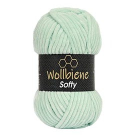 Wollbiene Softy 100 g Chenille Wool for Crocheting, Knitting Wool, Baby Wool, Chenille Wool, Super Bulky Crochet Yarn (Mint 06)