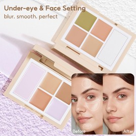 FelinWel Color Corrector Palette for Dark Circles, Redness & Blemishes, Creamy Concealer + Setting Powder with Hydrating Ingredients, 12H Crease-Proof Wear, 01# Clear Tone