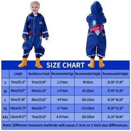 Domueay Rainsuit Children Boys Waterproof Rain Puddle Suit All in One Hooded Breathable Easy Dry Raincoat Lightweight Rainwear Outdoor School Onesie Muddy Suit for Kids 2-4 years, Navy Blue Airplane