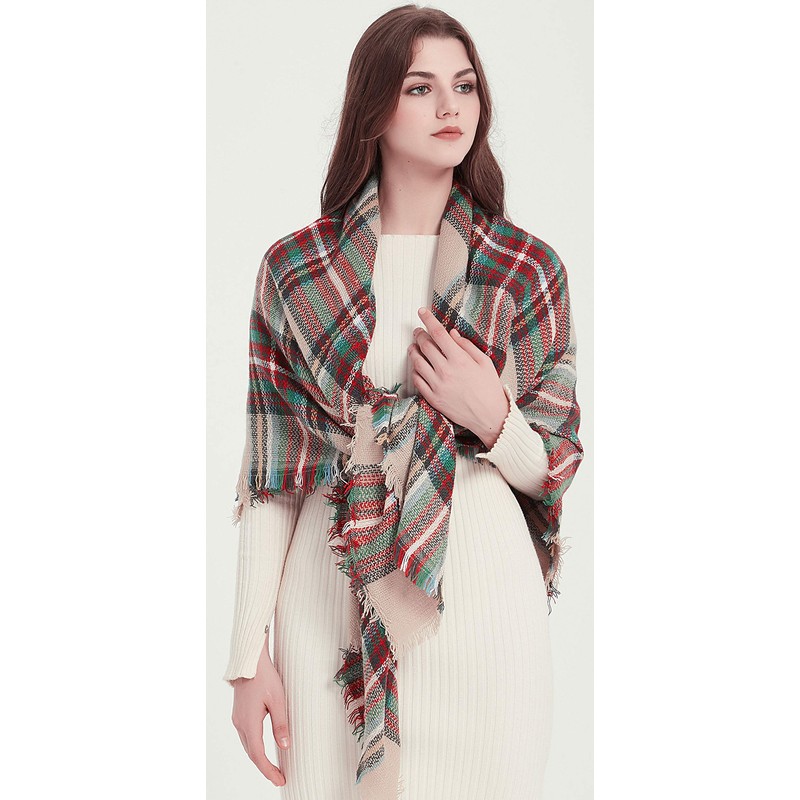 VIVIAN & VINCENT Women's Fall Winter Scarf Classic Tassel Plaid
