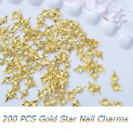 200Pcs Gold Star Nail Charms 3D Alloy Nail Art Supplies for Acrylic Nails Retro Gold Cross Star Nail Gems and Charms Kawaii Nail Charms Cute Nail Jewelry for Women DIY Nail Art Decoration Accessories