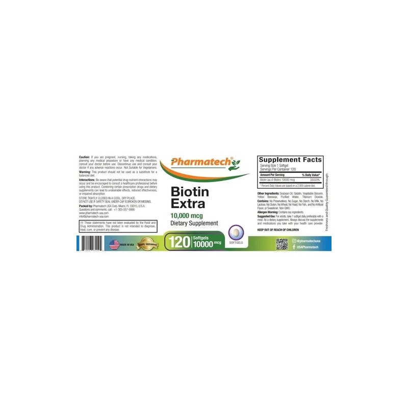 Pharmatech Biotina 10000mcg 120 Cápsulas Blandas