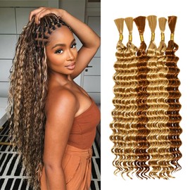 Deep Wave Bulk hair for Braid No Weft Deep Wave Bulk hair for Braiding Micro Faux Braiding Hair for Boho Braids Wet and Wave 18Inch,#27/30 6Bundles