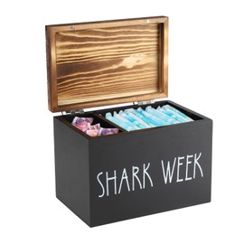 Gzsekken Shark Week Period Box with Lid,2-Compartment Tampon Holder & Sanitary Storage Box,Rustic Wood Bathroom Box Sanitary Pad Tampax Organiser for Women, Feminine Products Caddy-Black