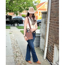 Wrangler Tote Bag for Women Small Crossbody Bag Top handle fringe handbag and Embossed Western Purse WG271-8119BR