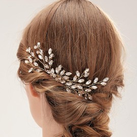 Wekicici Crystal Bride Wedding Hair Comb Gold Rhinestone Headpiece Wedding Hair Piece Hair Accessories Bridal Crystal Rhinestone Hair Comb for Women (Gold)