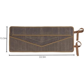 Denifiter Wrench Roll Up Pouch, Heavy Duty Waxed Canvas Tool Bag Tool Organizer Bag With 2