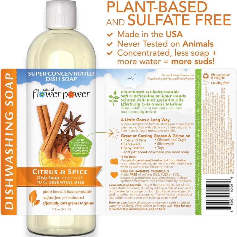 Natural Flower Power Liquid Dish Soap – Citrus & Spice